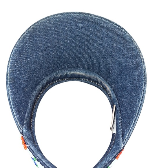 Vintage Denim Beaded Visor Hat – Boho Festival Y2K Retro Southwestern Chic - Picture 3 of 7